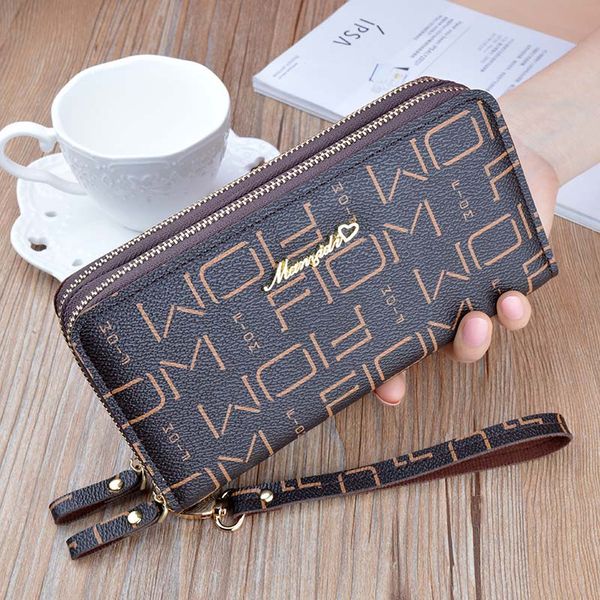 

2020 new double zipper ladies leather wallet women long large-capacity clutch double-layer wallet korean alphabet coin wallet mobile phone b, Red;black