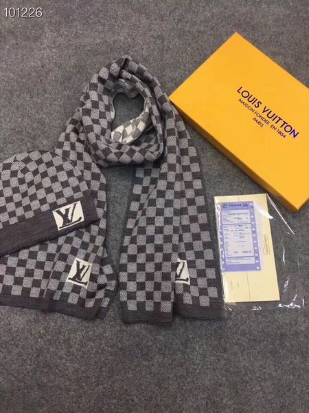 

2019 celebrity design letter printing woolen scarf cap set men woman cashmere wool scarf hat 2pc petit damier m70930 001, Blue;gray
