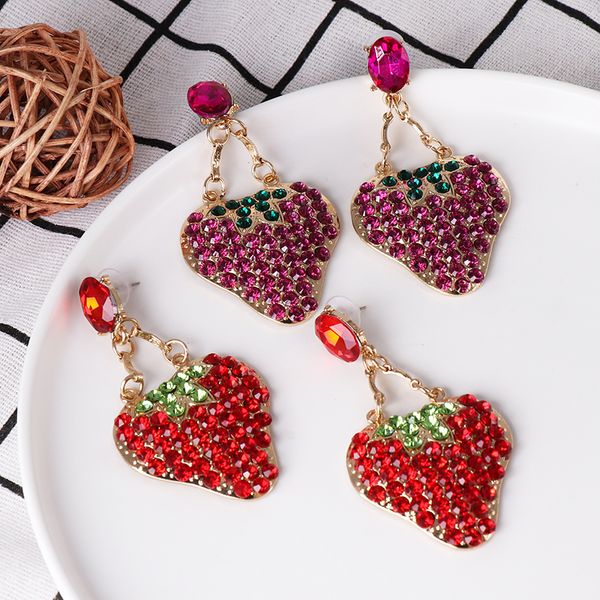 

jujia fashion cute korean women earrings strawberry fruit earrings drop dangle earring ear accessories jewelry, Silver