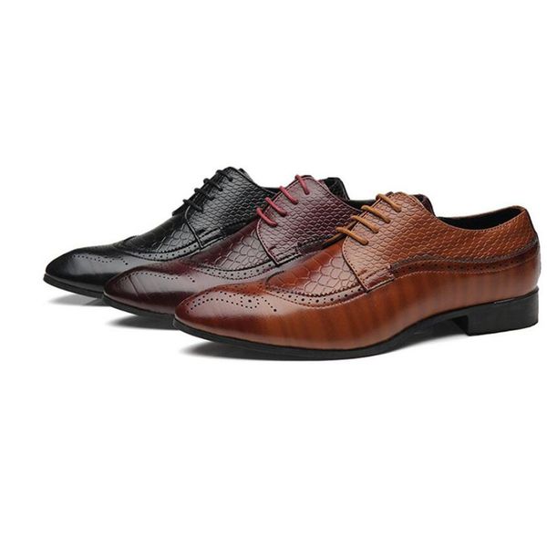 

men formal shoes lace-up pointed shoes business wedding patent leather oxford shoe for men dress shoes plus size 47, Black