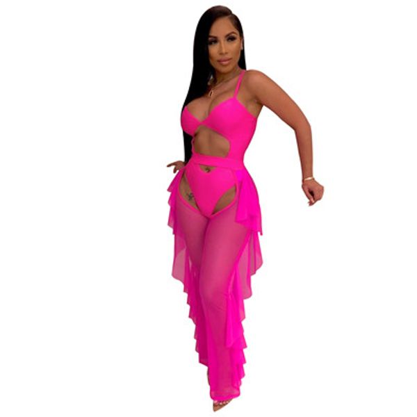 

two piece swimsuit women's solid color beach bikini bodysuit bathing suit + long mesh pants two-piece plus size summer clothing s-2xl, White;black