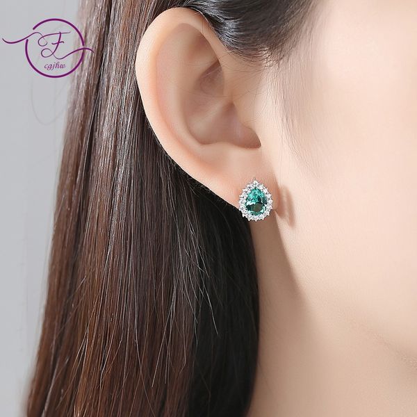

s925 sterling silver stud earrings emerald sapphire color treasure gemstone earring jewelry, Golden;silver
