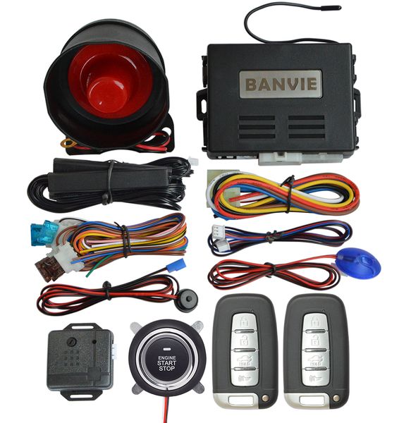 

banvie pke car security alarm system with remote engine start and push to engine start sbutton and passive keyless entry
