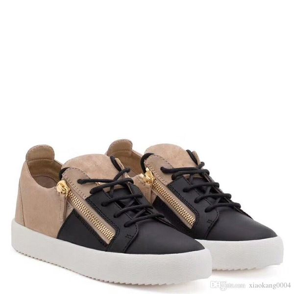 

new 2019 mens womens black leather with canvas patchwork low double zip sneakers,brand casual shoes 35-46 drop shipping