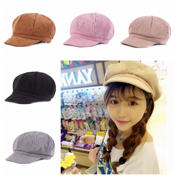 

1pc women corduroy baseball hat boy beret baker sun hats newsboy boby cap painter caps xlz9221, Blue;gray