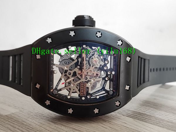 

luxury version new rm 035 rafael nadal rose gold ceramics case skeleton dial miyota automatic rm035 mens watch black rubber strap, Slivery;brown