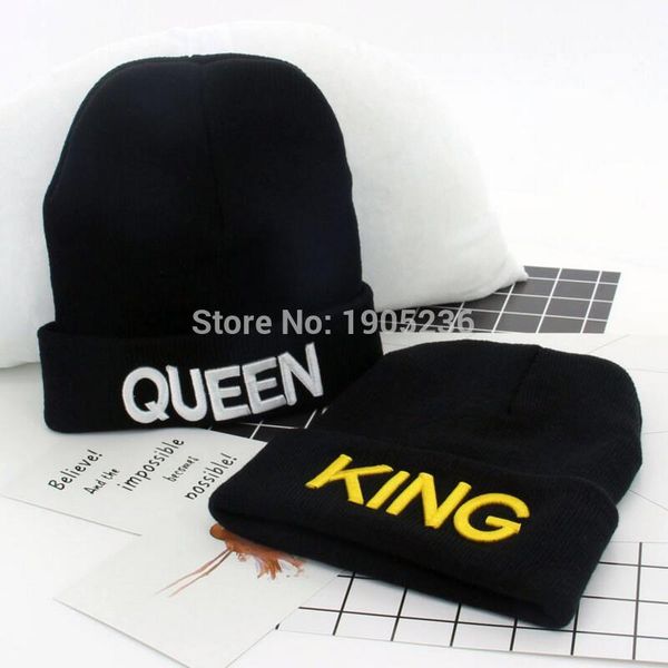 

beanies cap king queen brand embroidery warm winter hat knitted caps hip hop men women lovers couple hats street dance bonnet