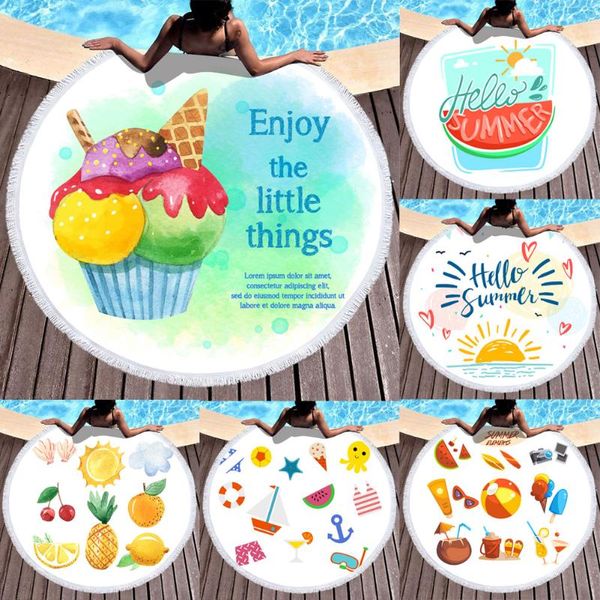 

2019 new summer beach swimming towels round beach towel cute round fruit print summer towel mat cover up women cover