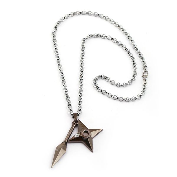 

classic japan anime naruto necklace metal chain ninja shuriken darts pendant necklaces men jewelry accessories choker, Silver