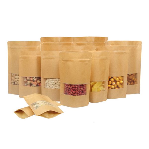 

100шт brown kraft paper gift candy bags wedding упаковка мешок recyclable еда хлеб партия сумка для бутики zip замка smoisture-pro
