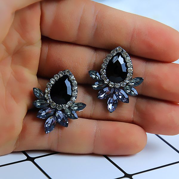 

new women's fashion crystal earrings rhinestone red / pink glass black resin sweet metal leaf ear earrings for girl, Silver