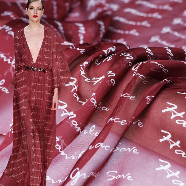 

pearlsilk 6momme silk chiffon red words printed 100%mulberry silk materials summer dress diy clothes blouse skirt fabrics, Black;white