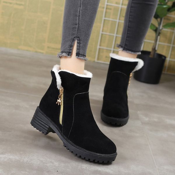 

lzj snow boots 2019 classic heels suede women winter boots warm fur plush insole ankle women shoes zipper shoes 35-40, Black