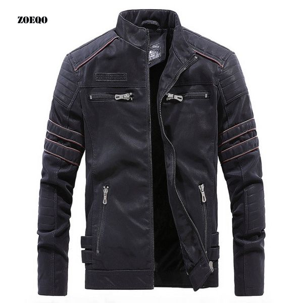 

new fashion winter jacket men stand collar motorcycle leather jackets washed retro velour leather jacket mens coats, Black