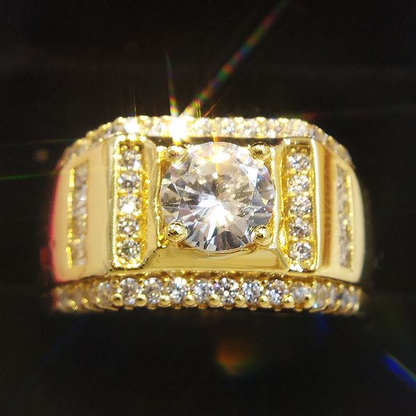 Luxuriöser Ring aus 925er Silber, Verlobungsring für Männer und Jungen, simulierter 18-karätiger Golddiamant, feiner Schmuck, Größe 7 8 9 10 11 12