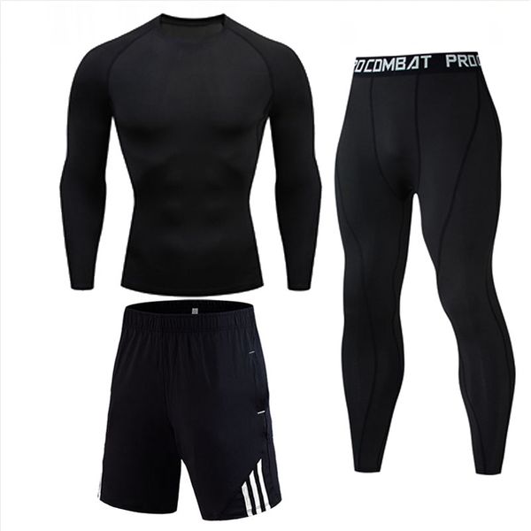 

3-piece suit men's clothing jogging suit compression mma t shirt tactical underwear winter thermal underwear sports, Gray