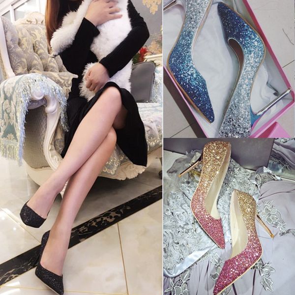 

gradient silver pointy plus-size heels, black stiletto shoes, medium heel crystal bridal shoes