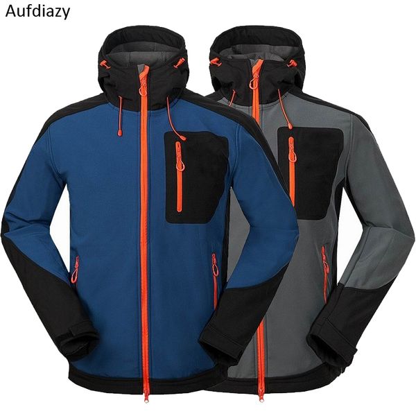 

aufdiazy men's winter inside fleece softshell outdoor jackets waterproof coats hiking camping trekking male brand clothing jm089, Blue;black