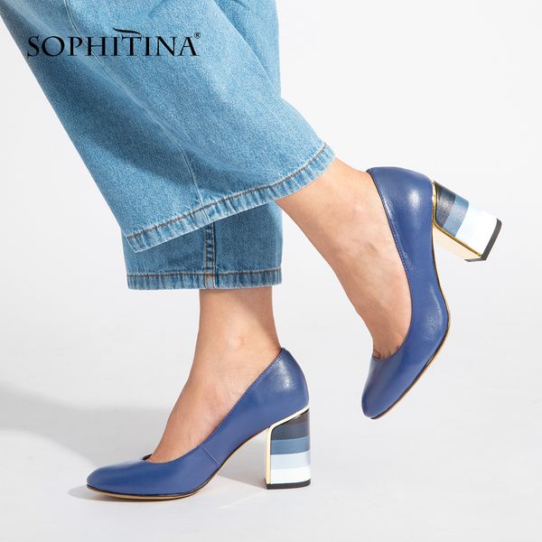 

sophitina mature pumps fashion colorful square heel sheepskin round toe shoes elegant women's pumps w10 t200525, Black