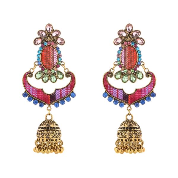 

богемный стиль колокольчиковидными падения мотаться jhumka с rhinestone серьги женщины классический ретро турции золотой кисточкой серьги, Silver