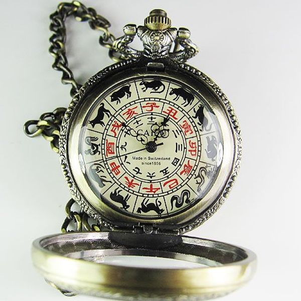 Orologio da tasca meccanico in bronzo antico raro di lusso con zodiaco cinese Spedizione gratuita