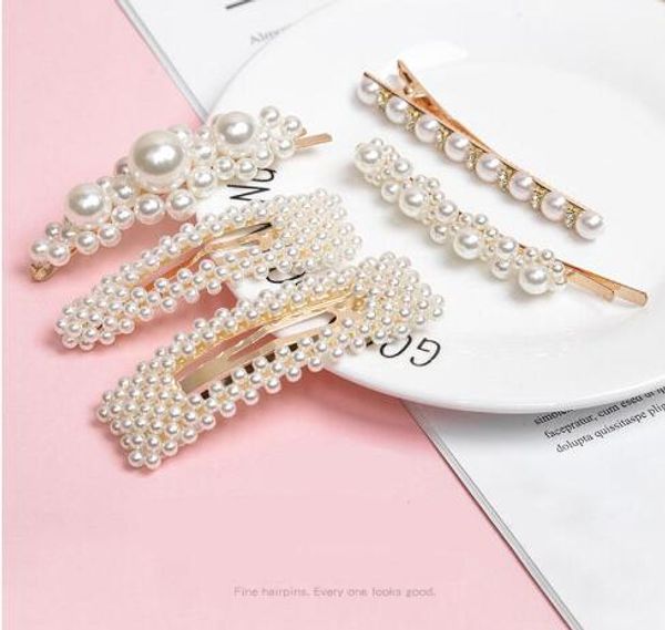 

12 styles 2020 charm pearl hair clip boutique barrette hairpin women girl fashion jewelry hair accessories wedding party gift gb1703, Golden;silver