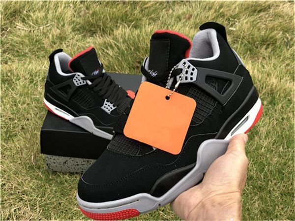 

Final Version Air OG 4 Bred Men Basketball Shoes Black Cement Grey Summit Fire Red 308497-060 Athletic Sneakers With Box