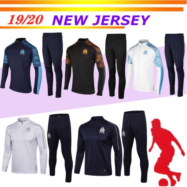 

new2019 olympic marseille tracksuit soccer jogging football coat pants sports training 18/19/20 suit men om football tracksuit, Black
