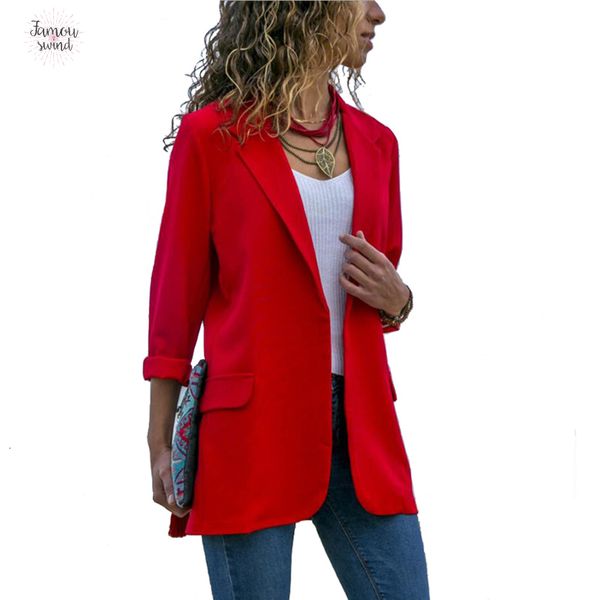 

новые 2019 весна женщины blazer с длинным рукавом открытый воротник фронт легкий свободный офис отворотом turn down jacket тонкий outwear же, White;black
