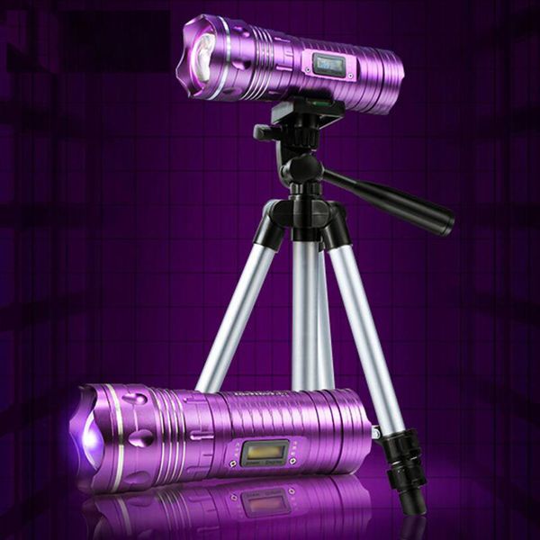 

1200lm 10w zoom led flashlight blue purple white light fishing torch lamp with bracket digital led flashlight for camping hiking