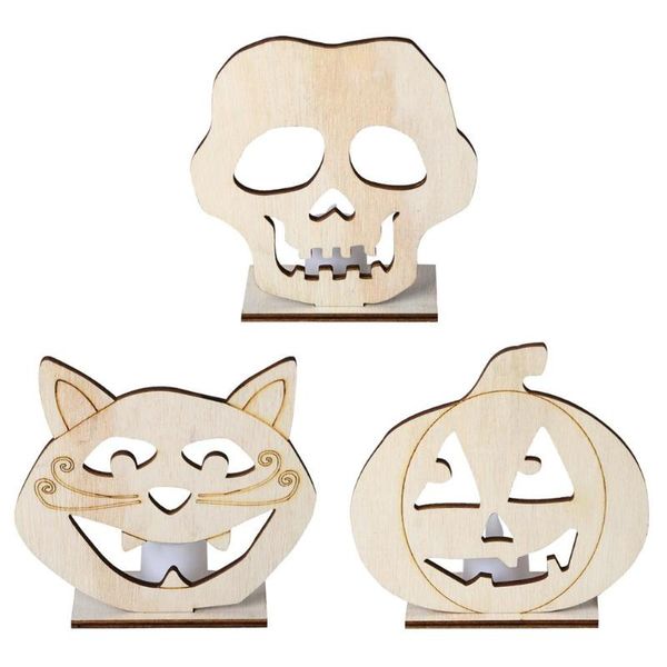 

wooden halloween skull pumpkin pendant w/ led candlelight home decor craft