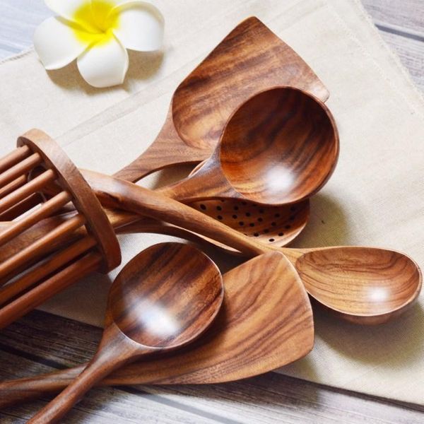 

wooden spatula teakwood non-stick pan spatulas long handle meal spoon natural spoon colander cooking tool wooden dinnerware gga2917-2