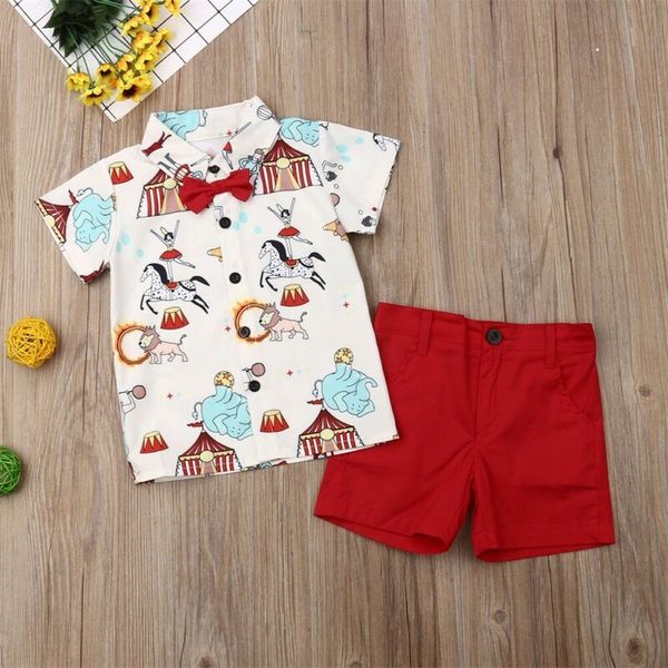 

дети baby boy одежда set 2019 малышей лета джентльмен с коротким рукавом рубашки circus топы шорты одежда нарядах 2шт, White
