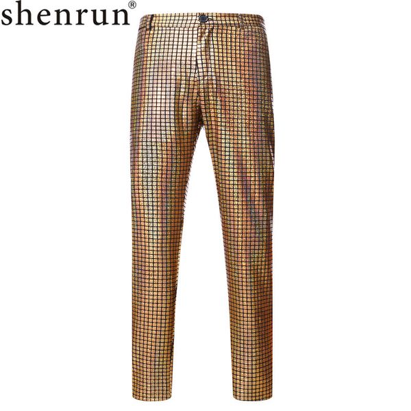 

shenrun men pants new fashion cool gold stamping casual trousers glossy night club hip hop costume stage dress ball singer prom, White;black