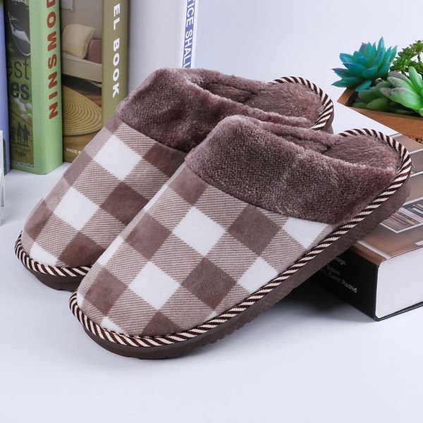 

home slippers fashion gingham slippers woman plus size 43-46 comfortable fur short plush suede ladies, Black