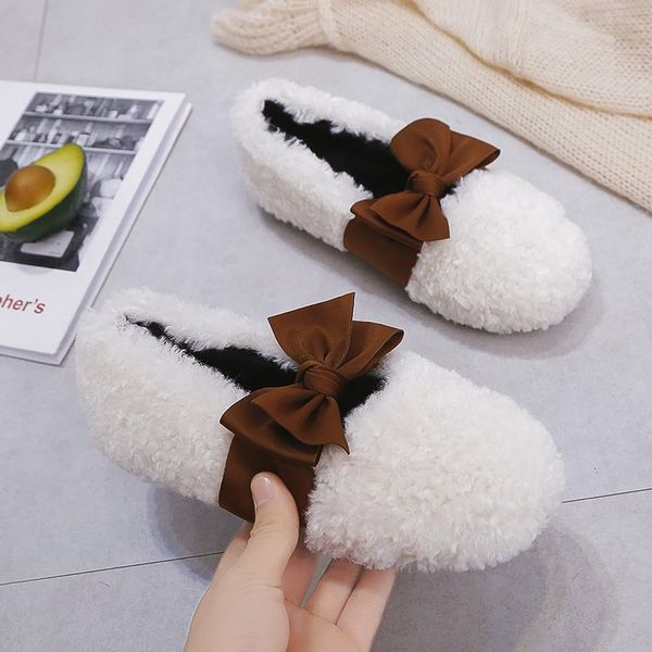 

casual woman platform shoes 2019 fashion women's autumn loafers fur bow-knot round toe flats nurse modis new fall butterfly, Black