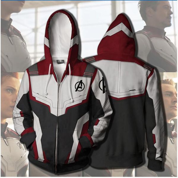 

3d printed endgame quantum realm cosplay costume sweatshirt america captain marvel zipper jacket hoodie, Black