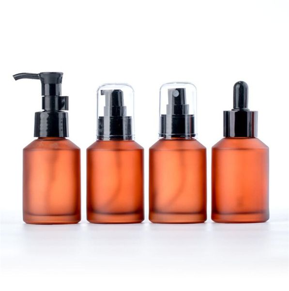 

15ml 30ml 60ml 100m protable amber brown glass bottle refillable glass bottles lotion cream cosmetic container lotion spray pump bottle