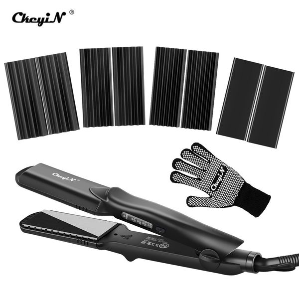 

4 in 1 hair curling iron+heat resistant glove ceramic hair curler roller electric hair straightener crimper corrugated curler30