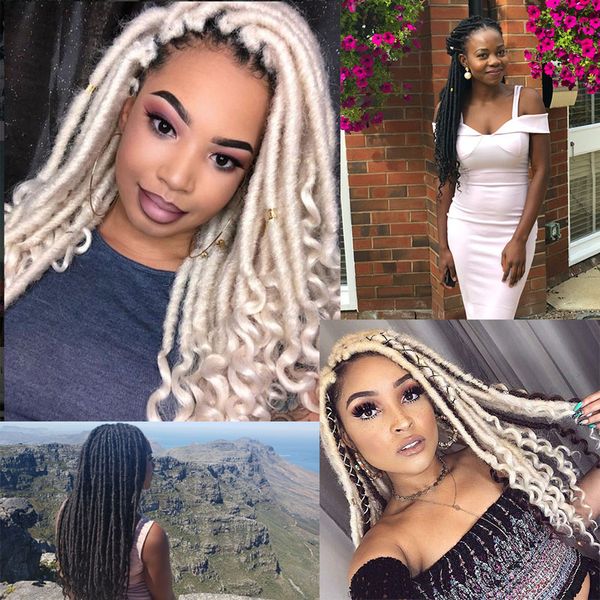 Faux Locs Curly Crochet Tranças 14 18 polegadas Solte natural natural extensão de cabelo sintético 24 stands / pacote de deusa cabelo