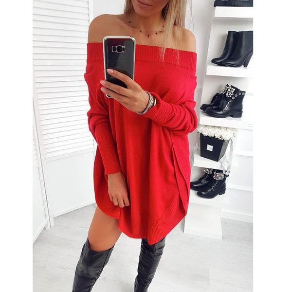 

women's loose knitted pullover jumper short mini dress batwing sleeve v neck long sleeve knit off-shoulder dresses autumn dress, Black;gray