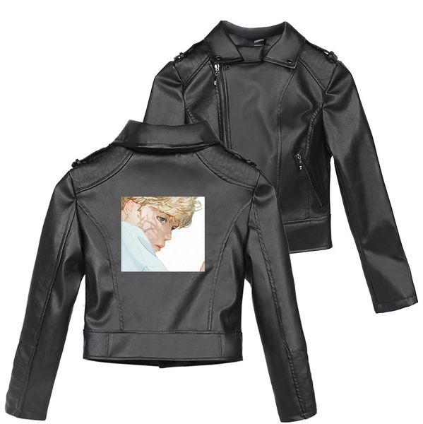 

men's team 2019 event bts cartoon trend female leather clothing loose coat, Black;red