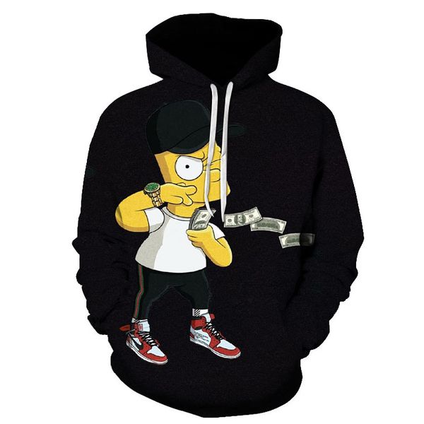 

new fashion hip hop street clothing sweatshirt cartoon 3d printing pattern hooded fashion hoodie spring and fall, Black