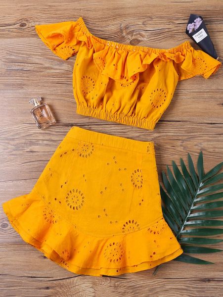 

women off shoulder crop +mini skirt ruffle two piece set strapless women 's tracksuits suit sets clothing famous, Gray