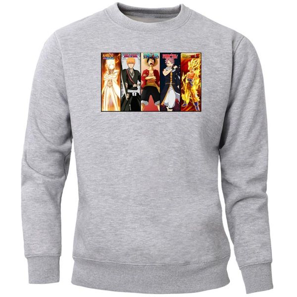 

japan anime sweatshirts hoodies men fairy tail natsu uzumaki naruto bleach kurosaki ichigo luffy crewneck sportswear, Black