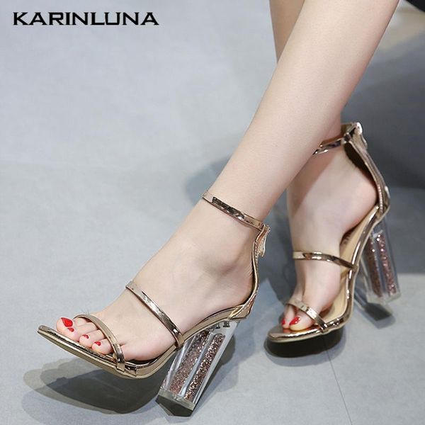 

karin new trendy clear block high heels party summer woman shoes sandals, Black