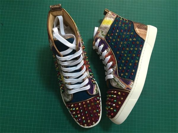 

mutil spikes hi studded spikes casual flats red bottom luxury walking men and women party designer sneakers lovers genuine leather t07, Black