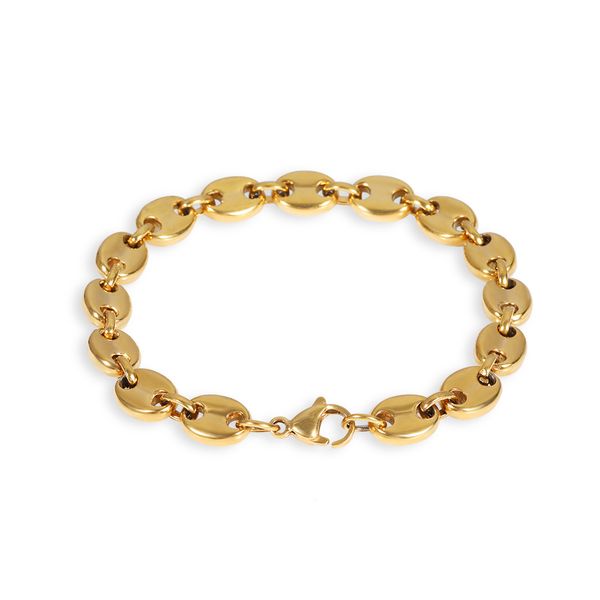 

7-9inch hip hop handcuffs shape chain bracelets stainless steel 18k gold plated coffee beans links, Black