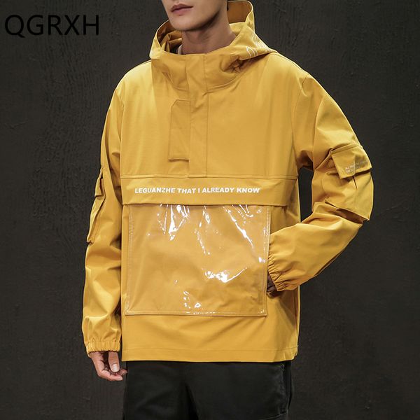 

2019 fashion men streetwear hoodie jacket korean style pocket windbreaker hip hop jackets and coats harajuku japanese streetwear, Black;brown