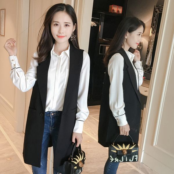 

suit vest woman autumn all-match student back heart long fund black vest loose coat, Black;white